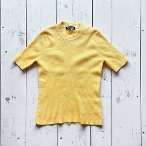Brooks Brothers Yellow Short Sleeve Cotton Sweater | Lightweight Knit | M